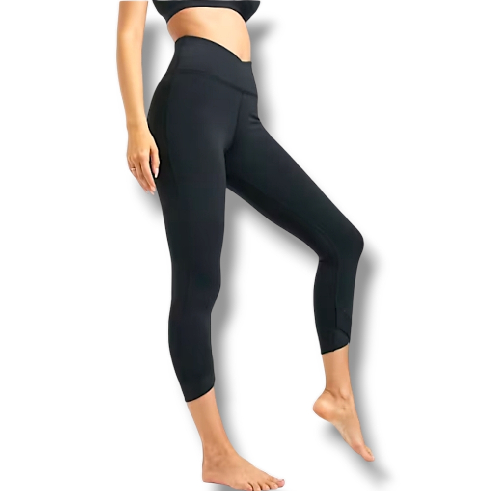 Nike Dri-Fit Yoga Black Wrap Crossover V Front 7/8 Leggings, Size Large
